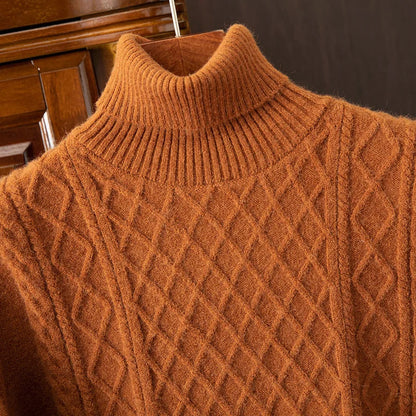 Cullen Men’s Turtleneck Sweater – Wool Blend Cable Knit with Relaxed Fit