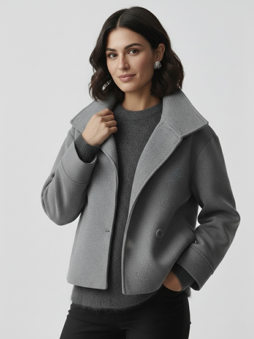 Roxanne Women’s Wool Coat – High-Neck Buttoned-Up Wool Jacket