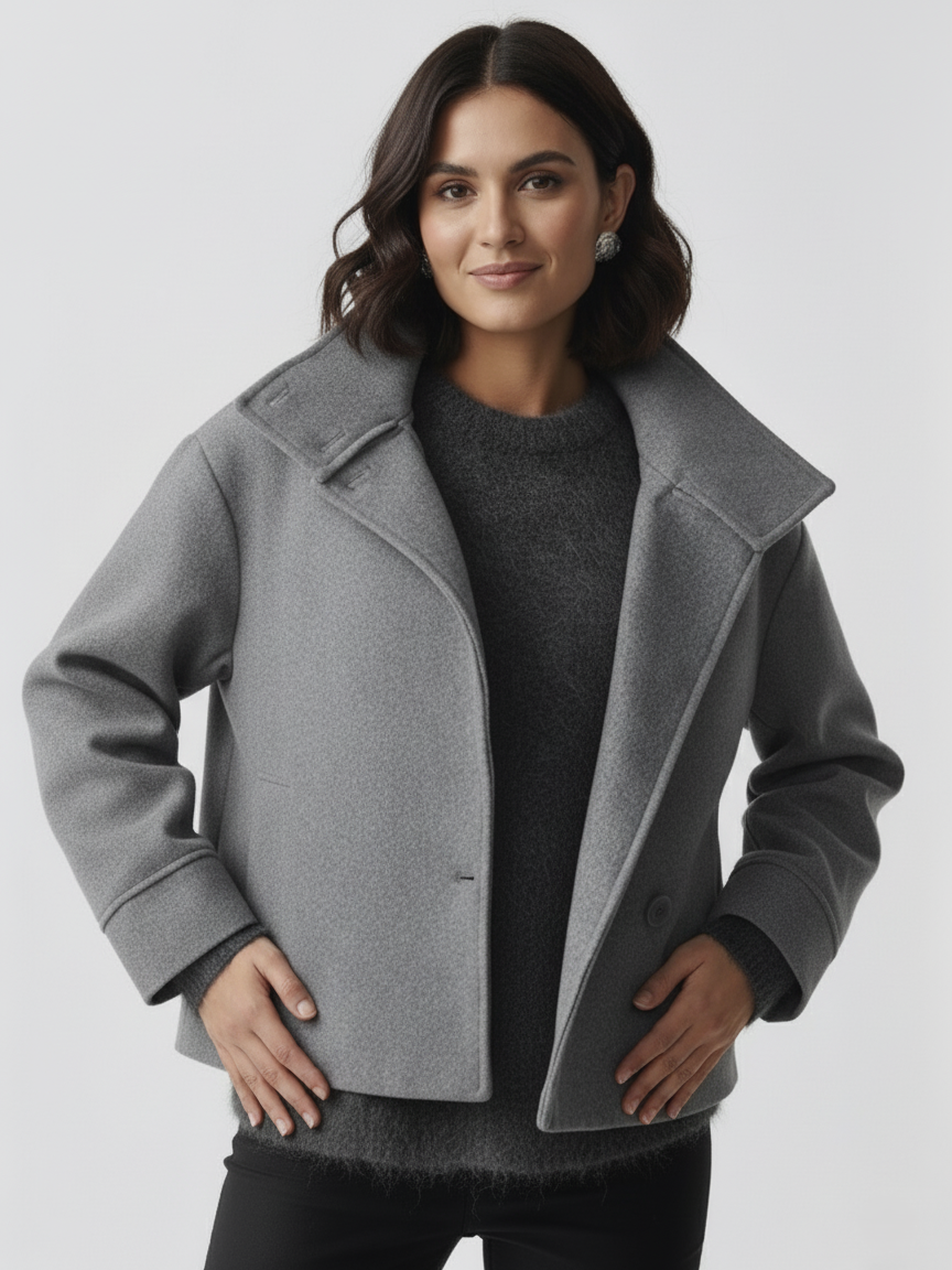 Roxanne Women’s Wool Coat – High-Neck Buttoned-Up Wool Jacket