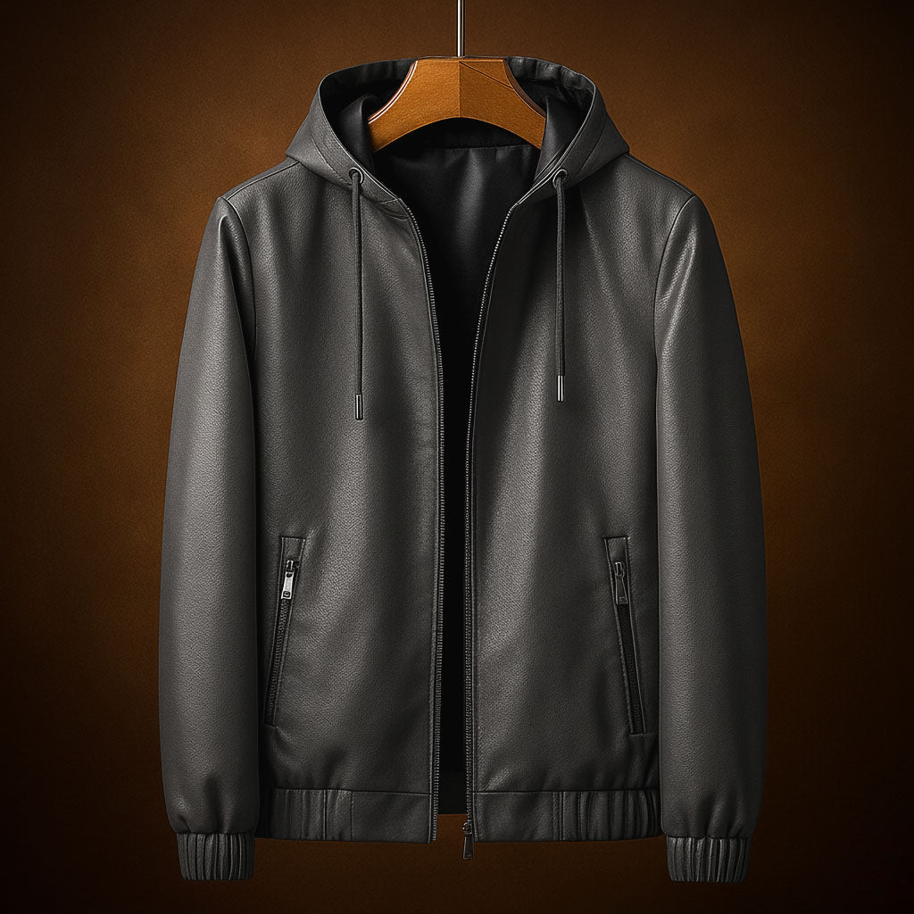 Hiroshi Men’s Leather Hooded Jacket – Smooth Genuine Leather
