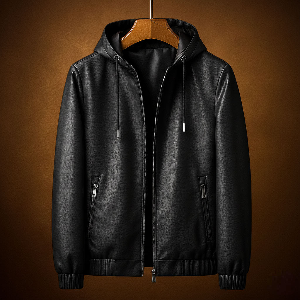 Hiroshi Men’s Leather Hooded Jacket – Smooth Genuine Leather