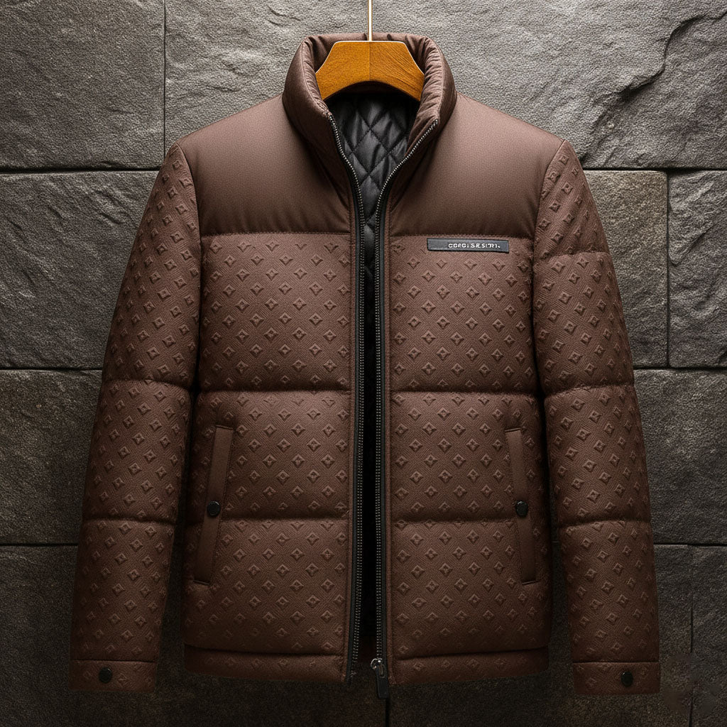 Kevin Men’s Quilted Jacket – Duck Down Diamond-Textured Winter Coat