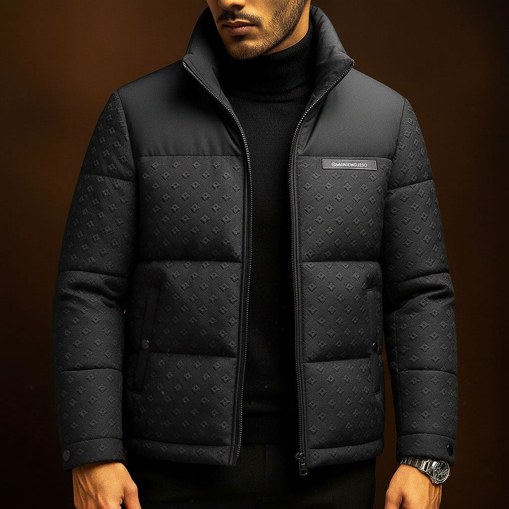 Kevin Men’s Quilted Jacket – Duck Down Diamond-Textured Winter Coat