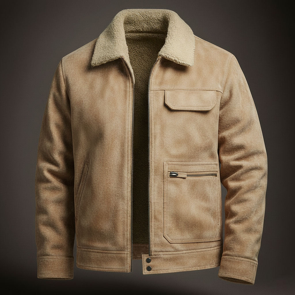 Ronald Men’s Shearling Jacket – Suede Leather Exterior