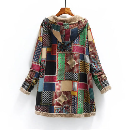 Gianna Wool Blend Patchwork Jacket – Relaxed Fit Women’s Winter Coat with Hood