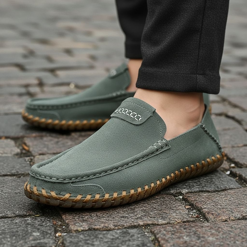 Luciano Men's Suede Loafers – Hand-Stitched Leather Slip-Ons