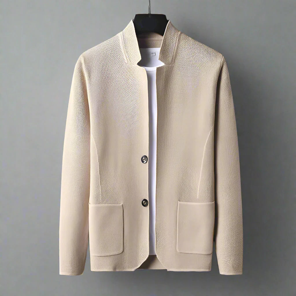 Mason Men’s Knit Cardigan – Soft Structured Cardigan Jacket with Stand Collar