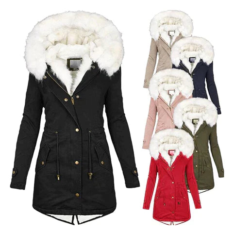 Isabella Women's Winter Coat – Water-Repellent Quilted Jacket with Fur Hood