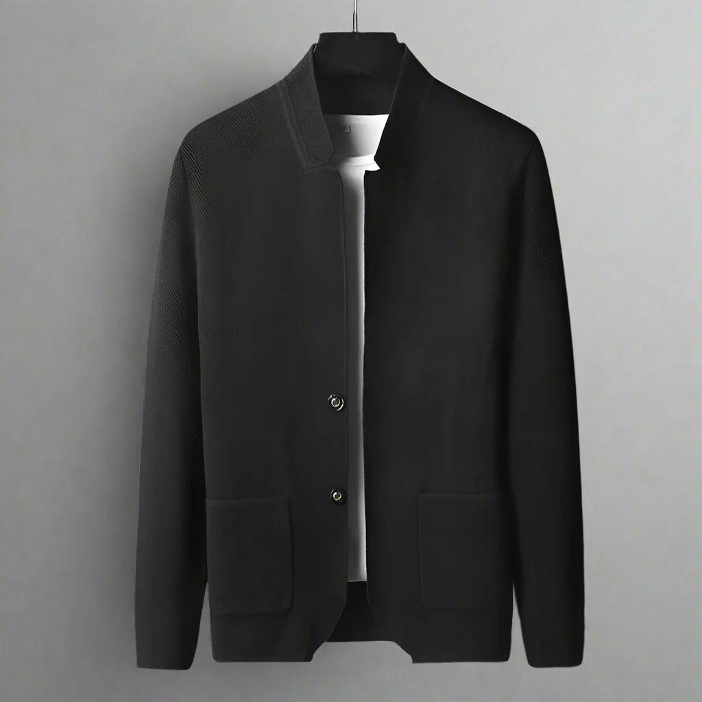 Mason Men’s Knit Cardigan – Soft Structured Cardigan Jacket with Stand Collar