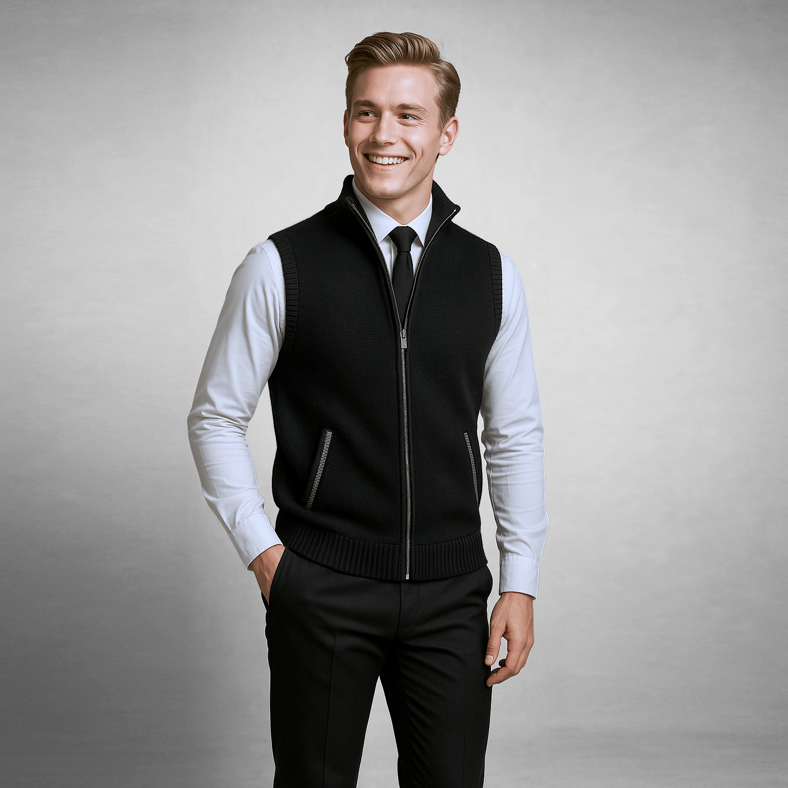 Matteo Men’s Zip Up Vest – Cotton Knit with Pockets