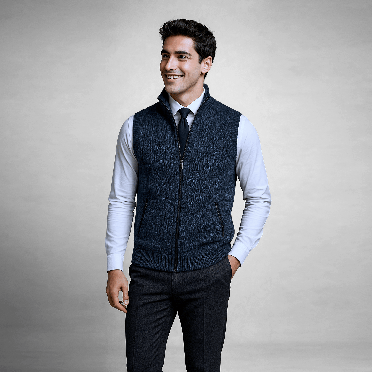 Matteo Men’s Zip Up Vest – Cotton Knit with Pockets