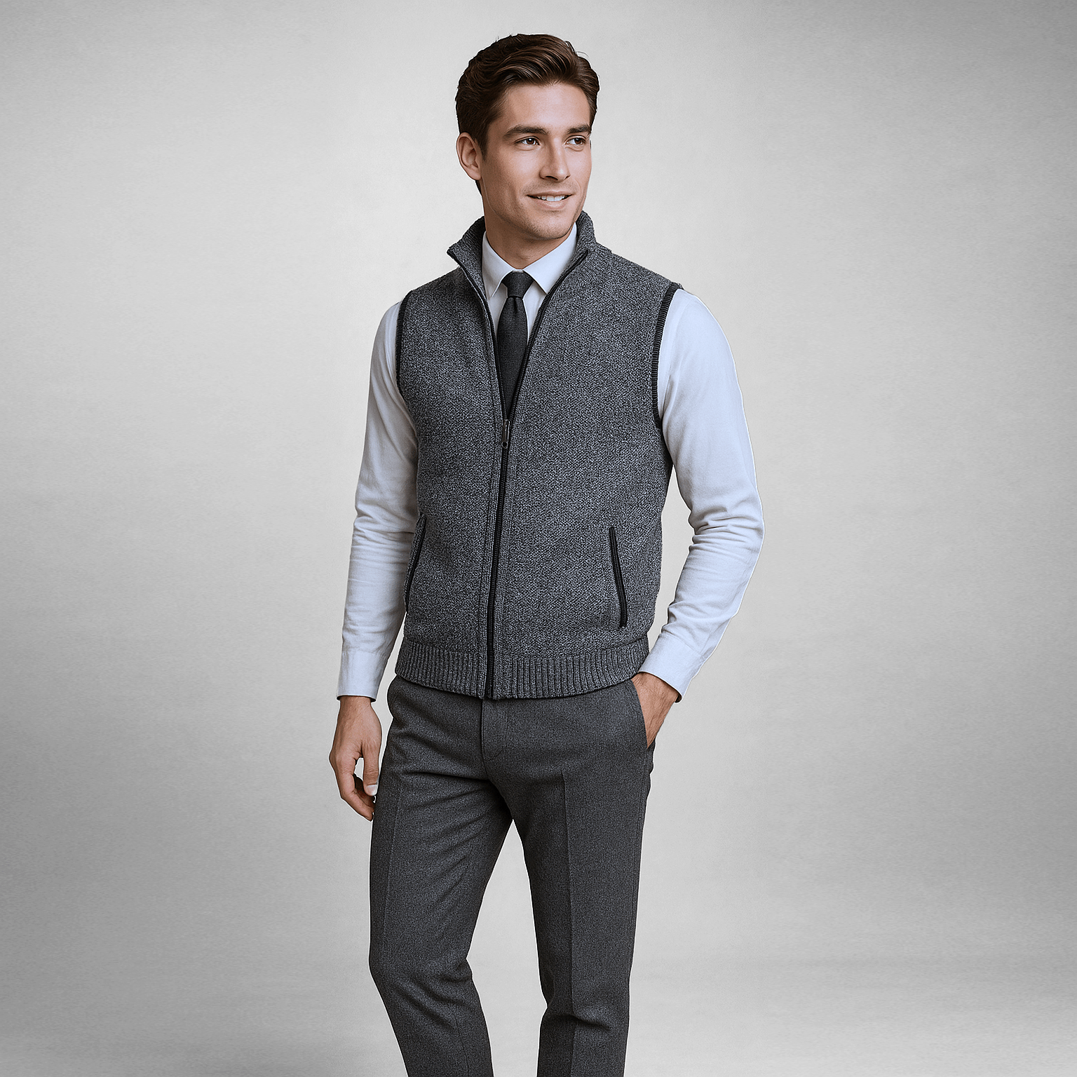 Matteo Men’s Zip Up Vest – Cotton Knit with Pockets