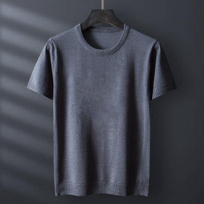Gabriel Men’s Knit T-Shirt – Mercerised Cotton Blend with Ribbed Crewneck