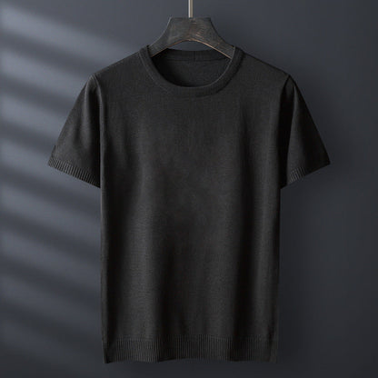 Gabriel Men’s Knit T-Shirt – Mercerised Cotton Blend with Ribbed Crewneck