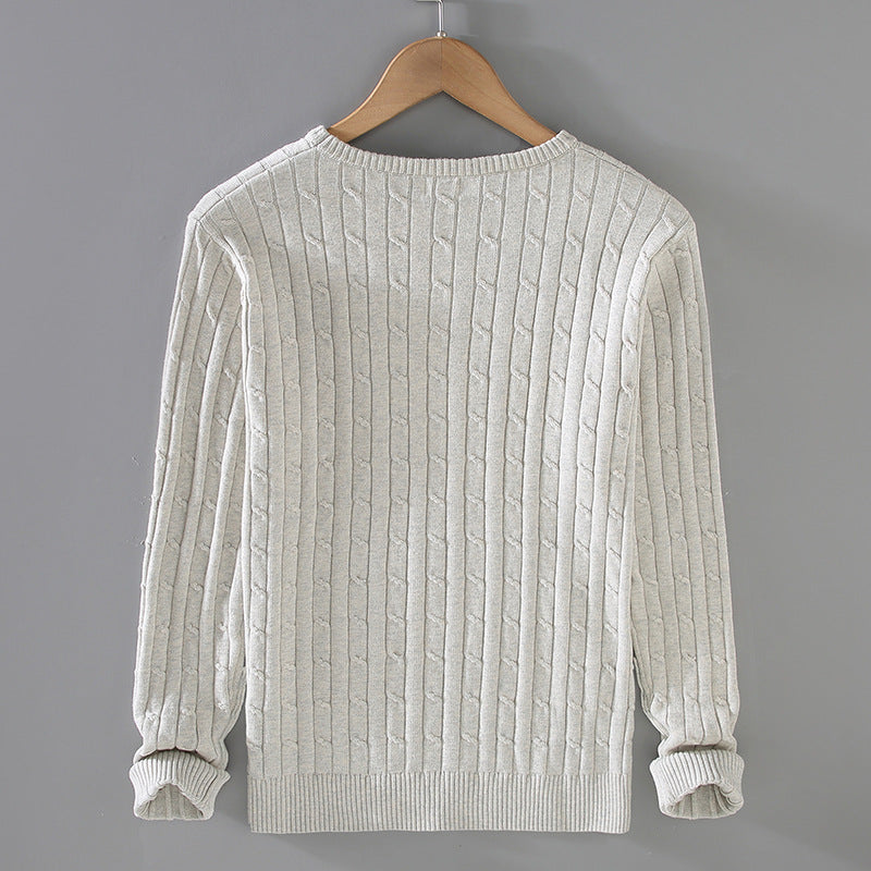 Leon Men’s Cable Knit Sweater – Mercerised Cotton with Classic Crewneck