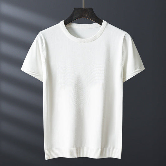 Gabriel Men’s Knit T-Shirt – Mercerised Cotton Blend with Ribbed Crewneck