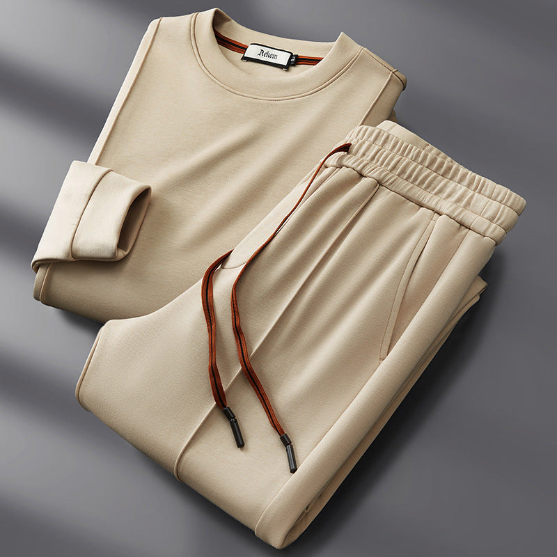 Jiro Men’s Lounge Set – Cotton Silk Crewneck Sweatshirt & Straight-Leg Pants