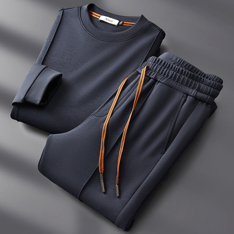 Jiro Men’s Lounge Set – Cotton Silk Crewneck Sweatshirt & Straight-Leg Pants
