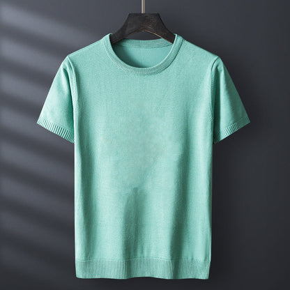 Gabriel Men’s Knit T-Shirt – Mercerised Cotton Blend with Ribbed Crewneck