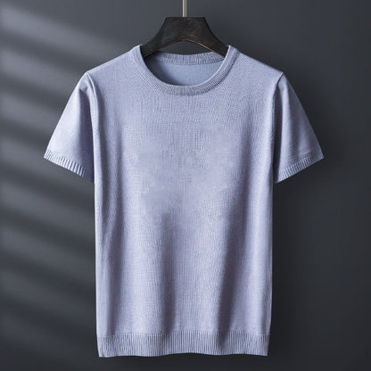 Gabriel Men’s Knit T-Shirt – Mercerised Cotton Blend with Ribbed Crewneck