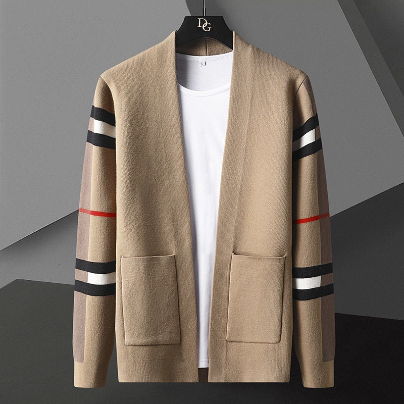 Ravix Men’s Cardigan– Wool Blend Knit with Pockets & Classic Fit
