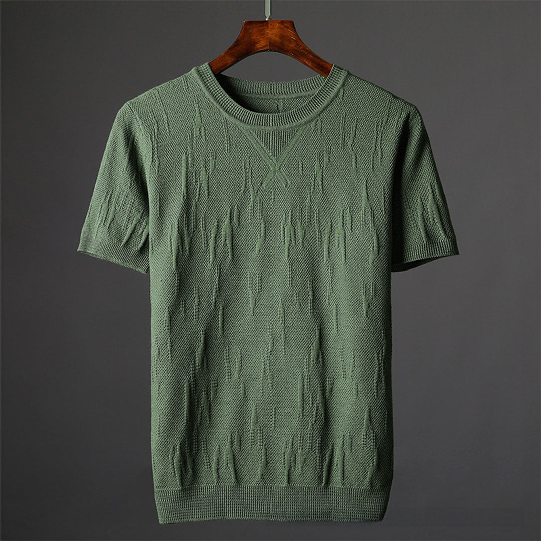 Nathaniel Men’s Textured Knit T-Shirt – Mercerised Cotton with Ribbed Crewneck