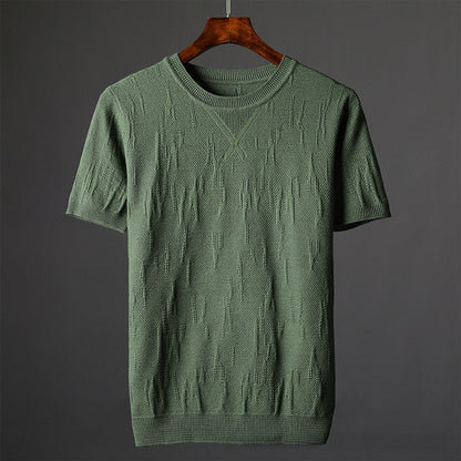 Nathaniel Men’s Textured Knit T-Shirt – Mercerised Cotton with Ribbed Crewneck