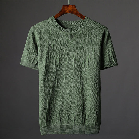 Nathaniel Men’s Textured Knit T-Shirt – Mercerised Cotton with Ribbed Crewneck