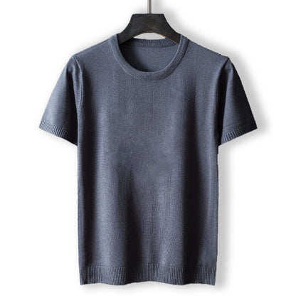 Gabriel Men’s Knit T-Shirt – Mercerised Cotton Blend with Ribbed Crewneck