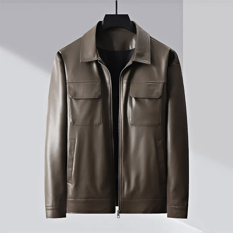Bruges Men’s Faux Leather Jacket – Zip-Up Bomber Style with Chest Pockets