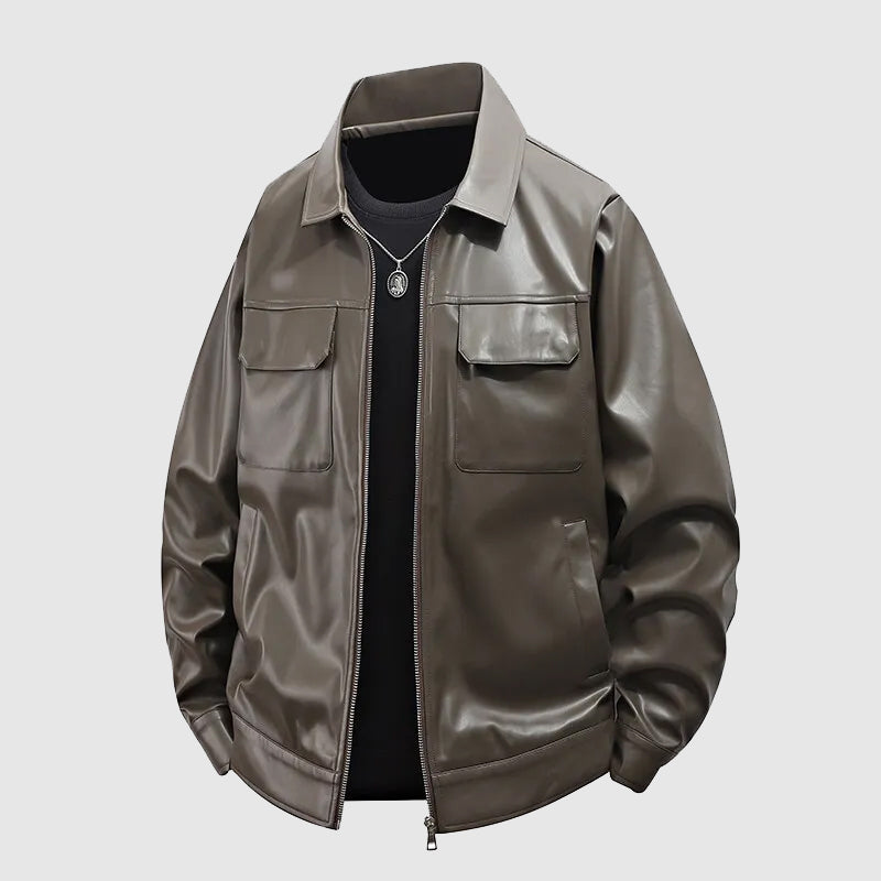 Bruges Men’s Faux Leather Jacket – Zip-Up Bomber Style with Chest Pockets