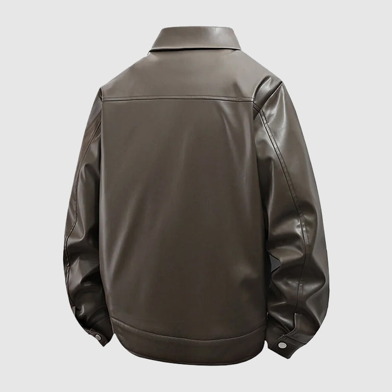 Bruges Men’s Faux Leather Jacket – Zip-Up Bomber Style with Chest Pockets