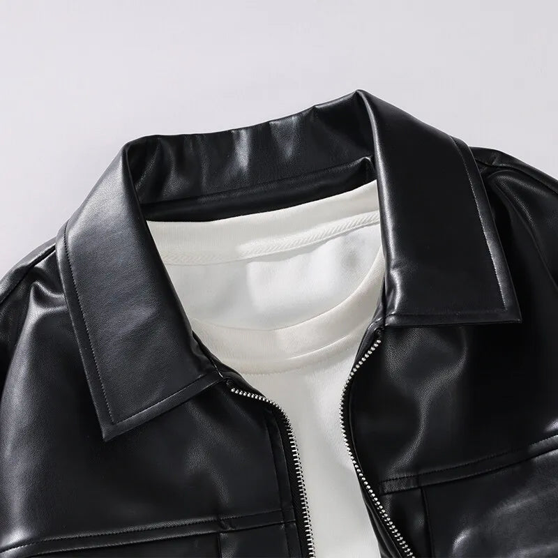 Bruges Men’s Faux Leather Jacket – Zip-Up Bomber Style with Chest Pockets