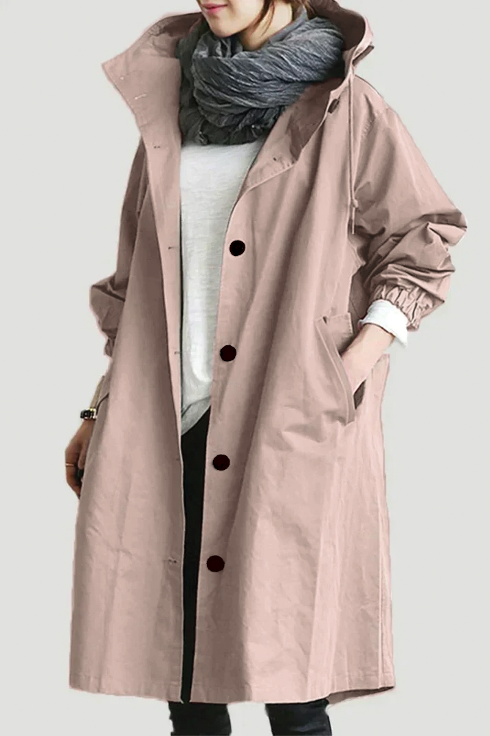 Ivana Women’s Hooded Trench Coat – Elegant Longline Jacket