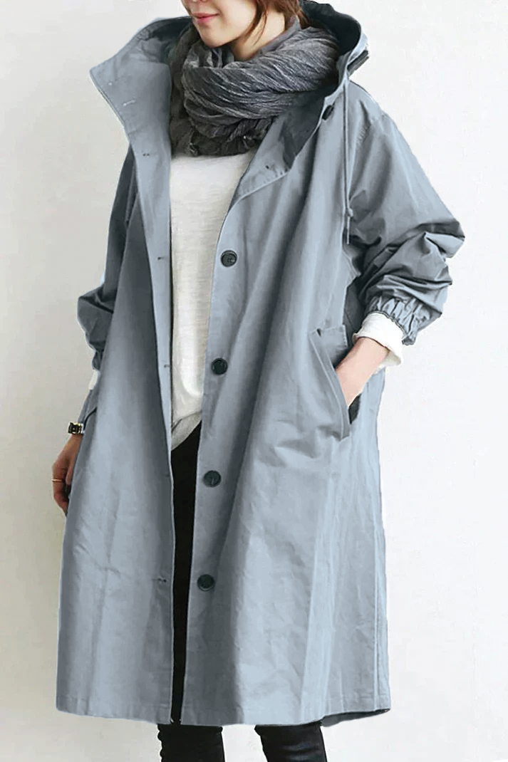 Ivana Women’s Hooded Trench Coat – Elegant Longline Jacket