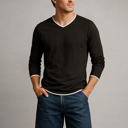 Randy Men’s Cotton Long Sleeve Shirt – Minimalist Vintage Fit with Contrast Trim