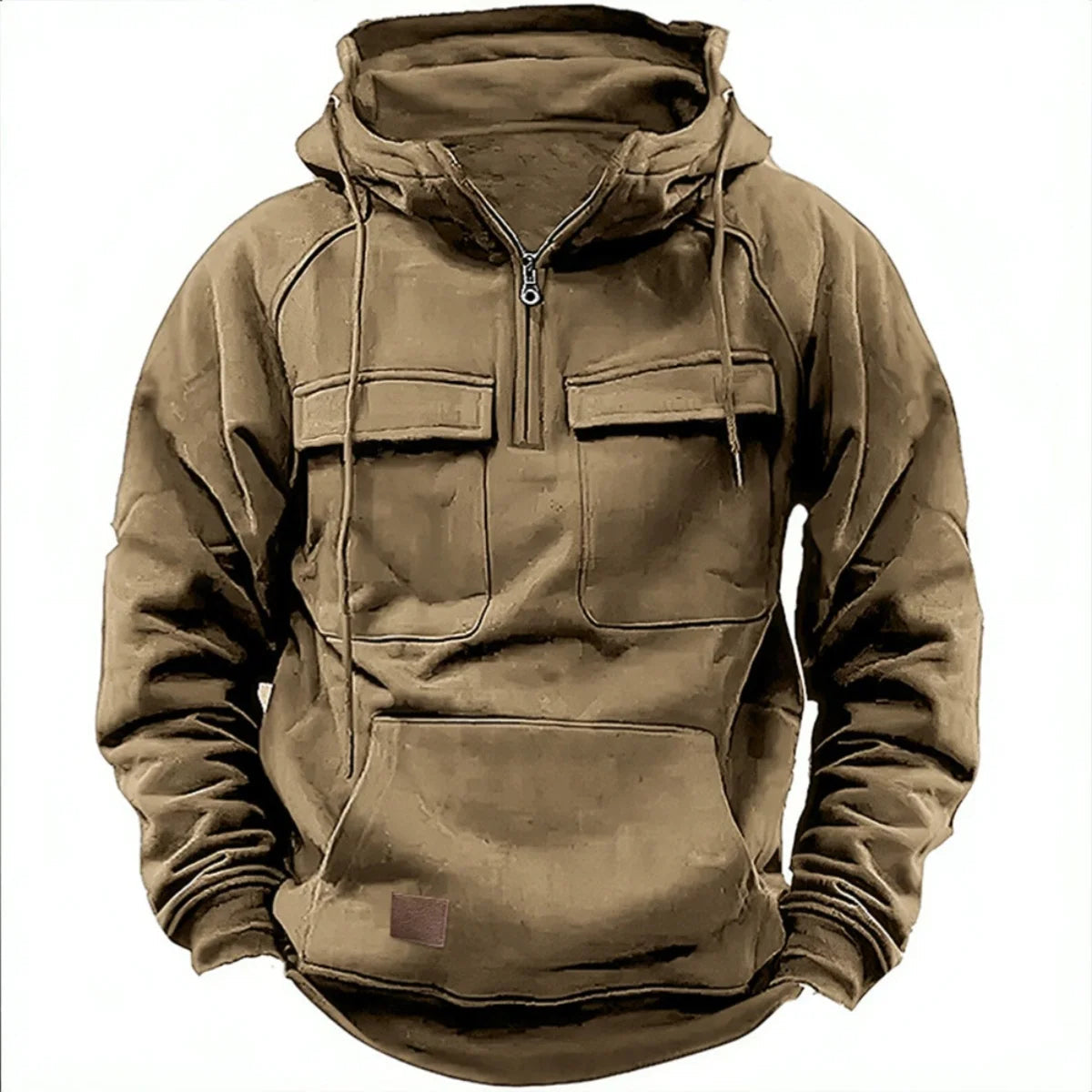 Deluca Men’s Quarter-Zip Hoodie – Sueded Fleece with Cargo Pockets