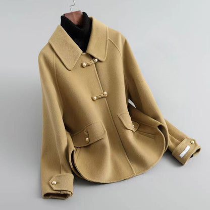 Elise Pearl Button Trench Coat – Soft Cotton Blend Women’s Coat with Distinctive Collar