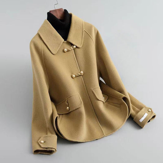 Elise Pearl Button Trench Coat – Soft Cotton Blend Women’s Coat with Distinctive Collar