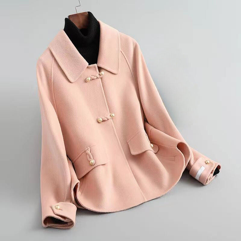 Elise Pearl Button Trench Coat – Soft Cotton Blend Women’s Coat with Distinctive Collar