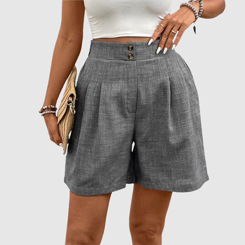 Irene Linen Blend Tailored Shorts – High-Waist Breathable Summer Shorts