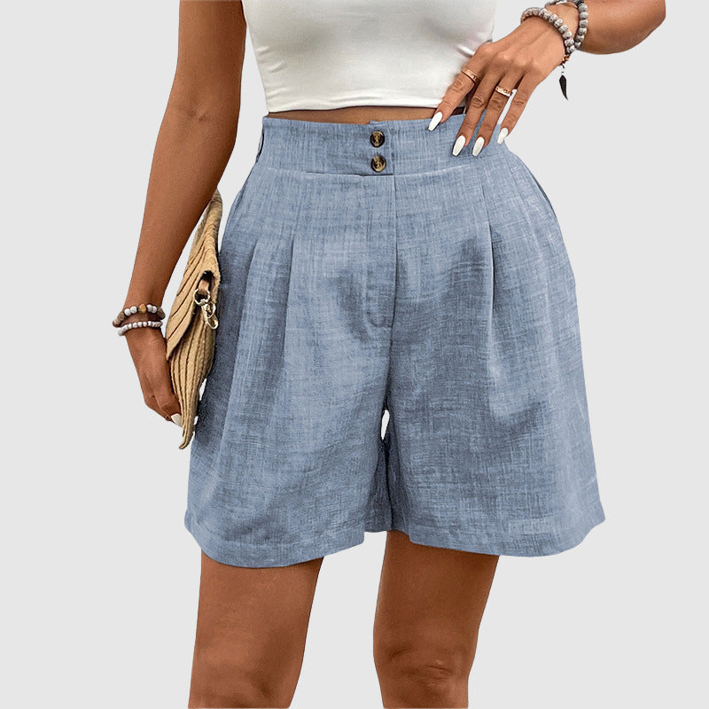 Irene Linen Blend Tailored Shorts – High-Waist Breathable Summer Shorts
