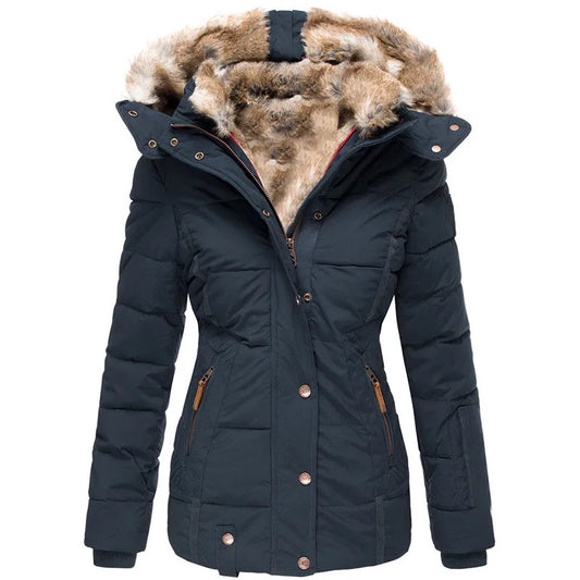 Elise Women’s Quilted Winter Coat – Faux Fur Hood with Insulated Warmth for Cold Days