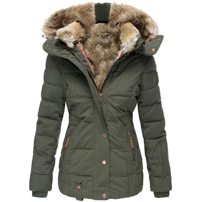 Elise Women’s Quilted Winter Coat – Faux Fur Hood with Insulated Warmth for Cold Days