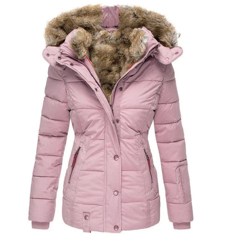Elise Women’s Quilted Winter Coat – Faux Fur Hood with Insulated Warmth for Cold Days
