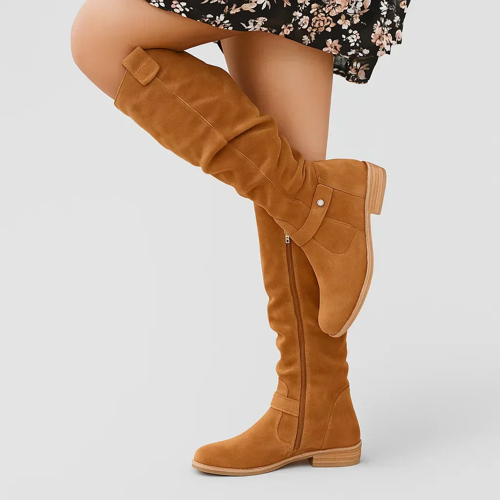 Mirella Women’s Tall Boots – Side Zip Low Heel Design