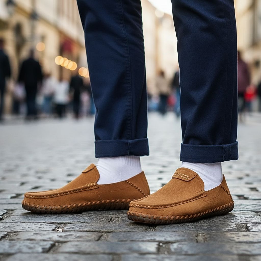 Luciano Men's Suede Loafers – Hand-Stitched Leather Slip-Ons
