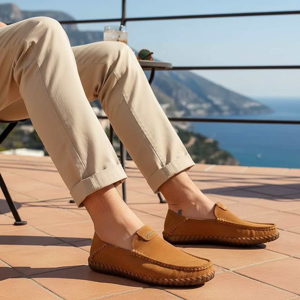 Luciano Men's Suede Loafers – Hand-Stitched Leather Slip-Ons