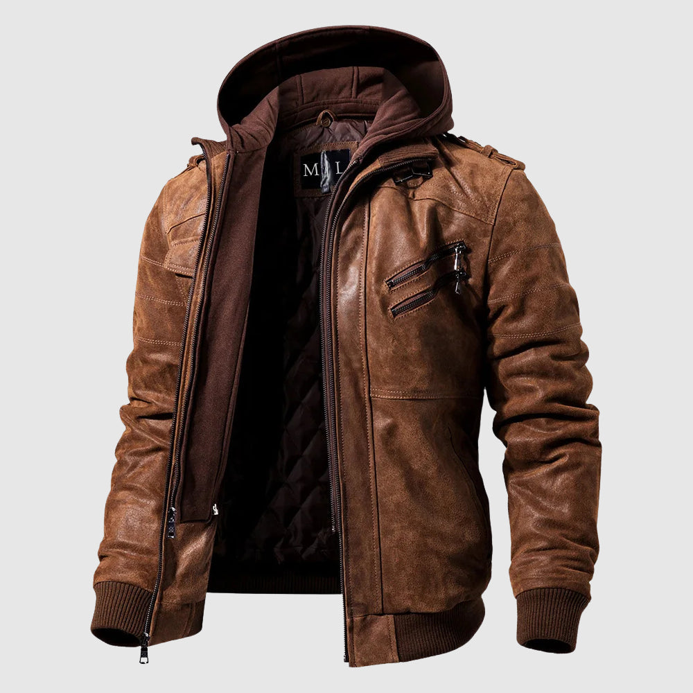 Dakar Men’s Hooded Leather Jacket – Genuine Leather Jacket