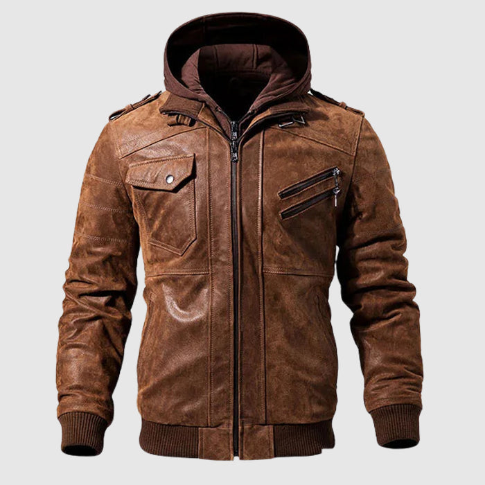 Dakar Men’s Hooded Leather Jacket – Genuine Leather Jacket